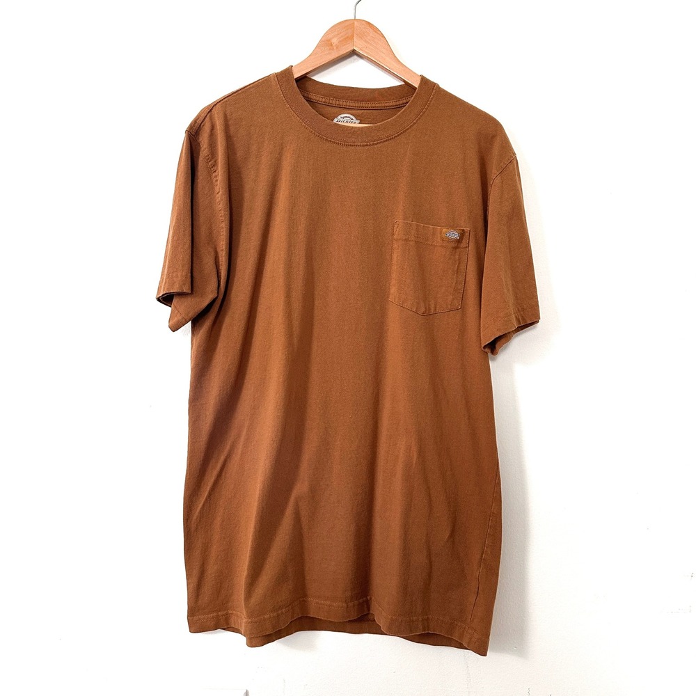 Dickies Pocket T Shirt Brown Large Tall Workwear Tee Solid Cotton Heavy Weight‎
